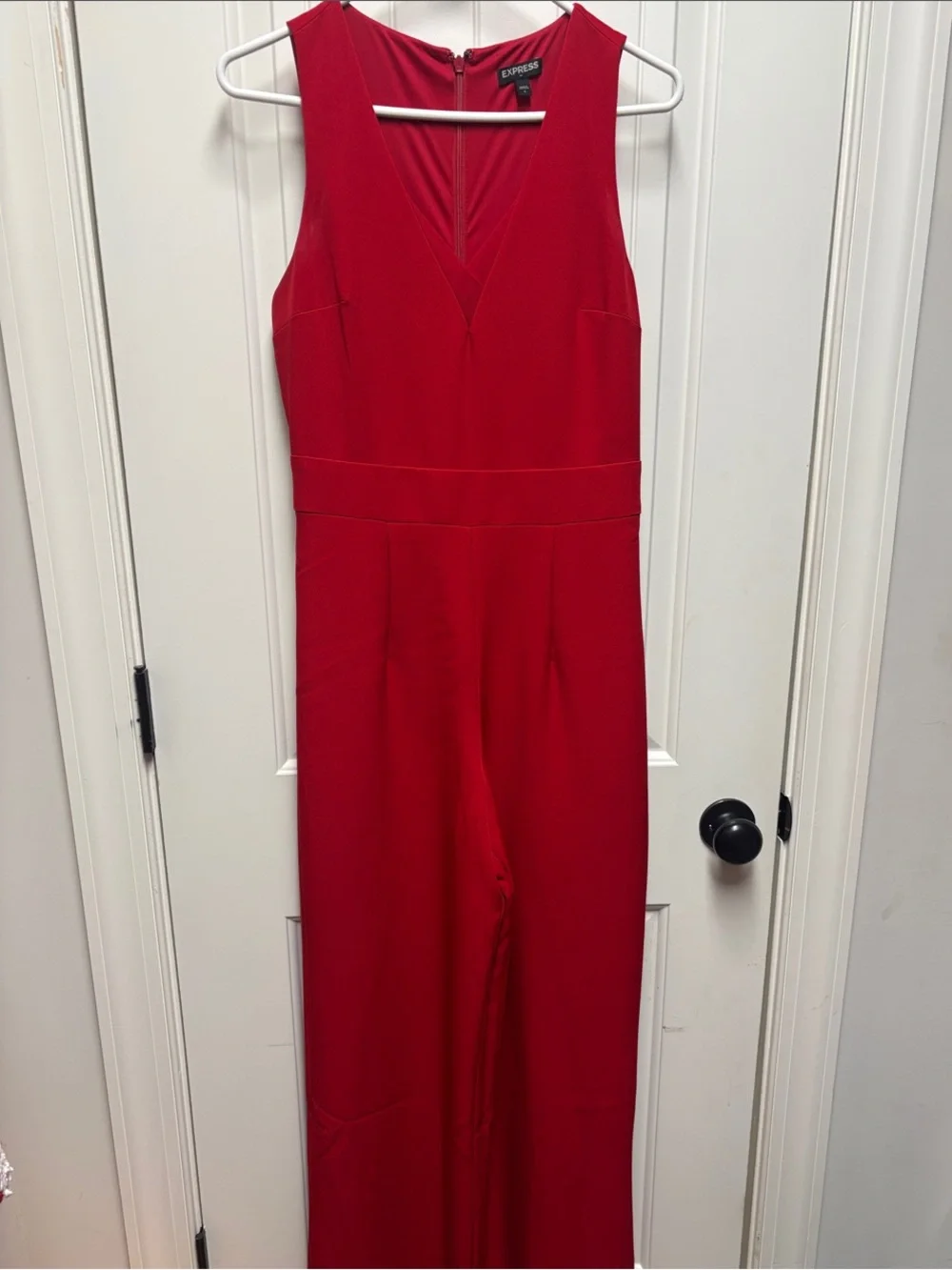 Express Red Sleeveless V-Neck Wide-Leg Jumpsuit